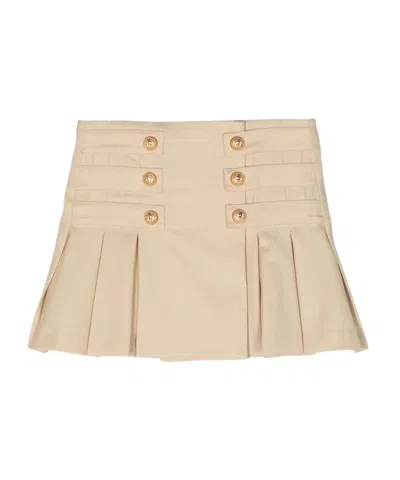Balmain Kids' Pleated Virgin Wool Wrap Skirt In Nude