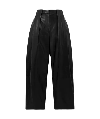 Balmain Cropped Pleated Leather Wide-leg Pants In Black