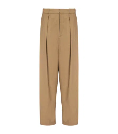 Balmain Pleated Cotton Trousers In Beige