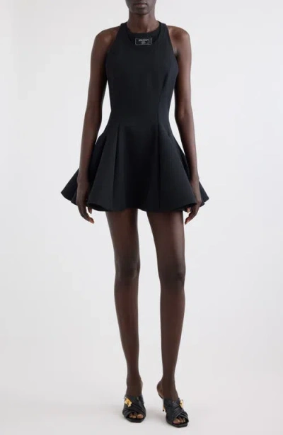 Balmain Flared Pleated Grain De Poudre Dress In Black