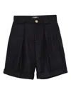 Balmain Pleated Wool Shorts In Black