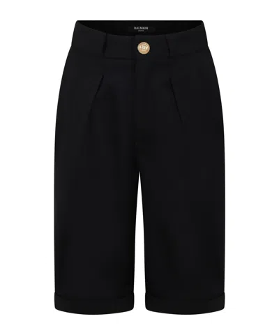 Balmain Pleated Wool Shorts In Black