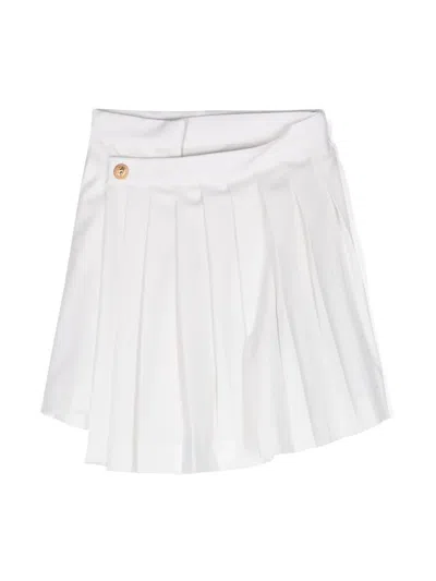 Balmain Kids' Pleated Wool Skirt In White