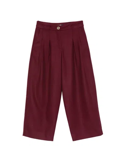 Balmain Kids' Pleated Wool Trousers In Burgundy