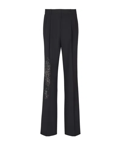 Balmain Pleated Wool Trousers With Sand Effect Embroidery In Black