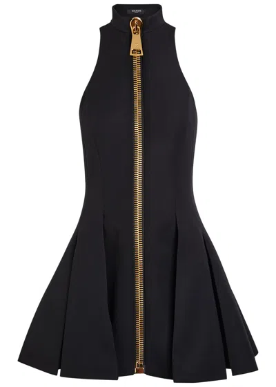 BALMAIN BALMAIN PLEATED ZIP-THROUGH TWEED MINI DRESS