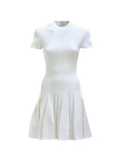 Balmain Pleated-skirt Short-sleeve Mini Dress In 화이트