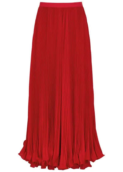 Balmain Pleated Crepe Maxi Skirt In Red