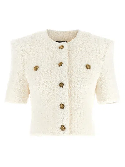 Balmain Plumetis Tweed Cardigan In Cream
