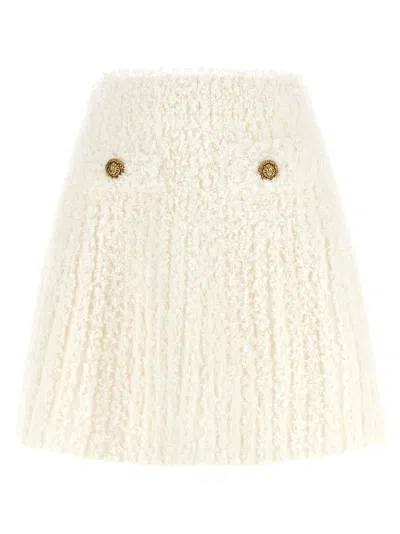 Balmain Plumetis Tweed Skirt Textured Buttons Gold In Neutral