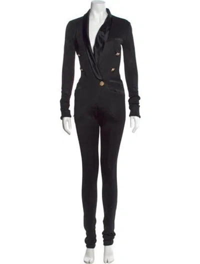Pre-owned Balmain Plunge Neckline Jumpsuit In Black