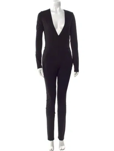 Pre-owned Balmain Plunge Neckline Jumpsuit In Black