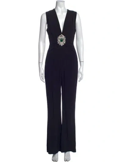 Pre-owned Balmain Plunge Neckline Jumpsuit In Black