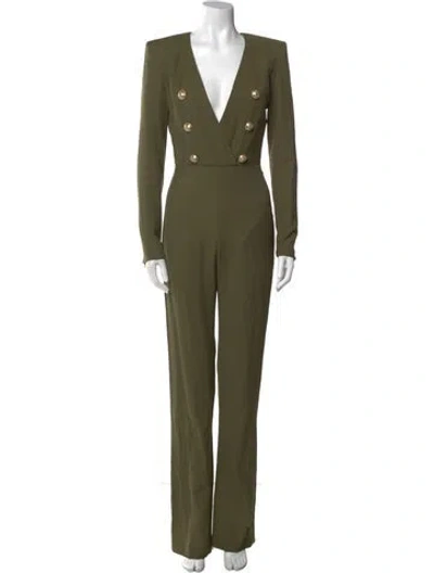 Pre-owned Balmain Plunge Neckline Jumpsuit In Green