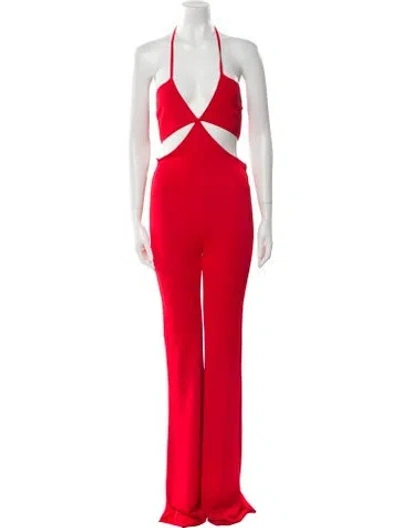 Pre-owned Balmain Plunge Neckline Jumpsuit In Red