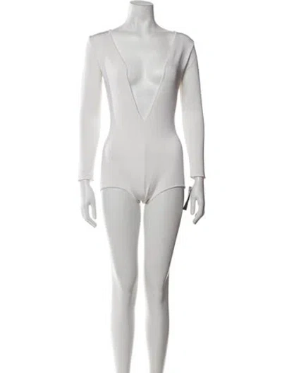 Pre-owned Balmain Plunge Neckline Jumpsuit In White