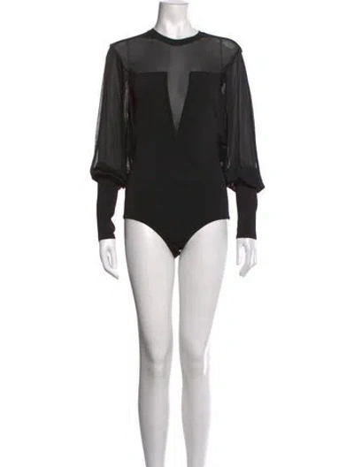 Pre-owned Balmain Plunge Neckline Long Sleeve Bodysuit W/ Tags In Black