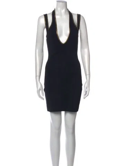 Pre-owned Balmain Plunge Neckline Mini Dress In Black