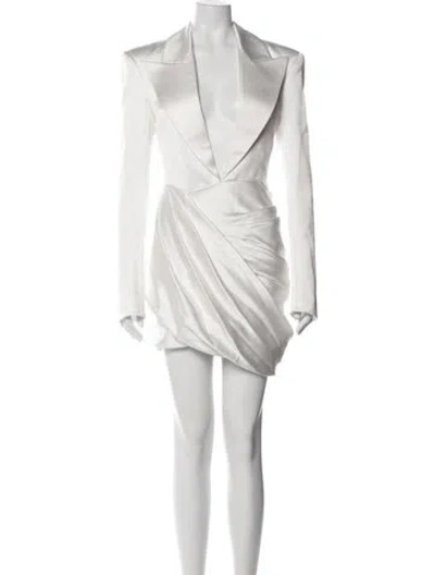 Pre-owned Balmain Plunge Neckline Mini Dress In White