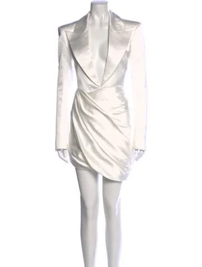 Pre-owned Balmain Plunge Neckline Mini Dress In White