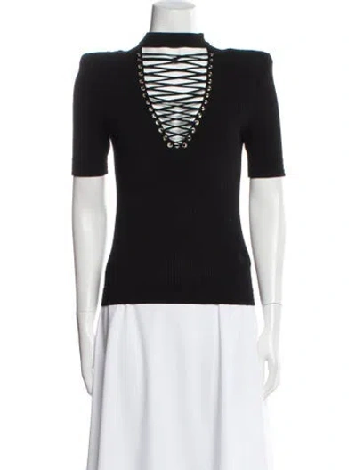 Pre-owned Balmain Plunge Neckline Short Sleeve Top In Black