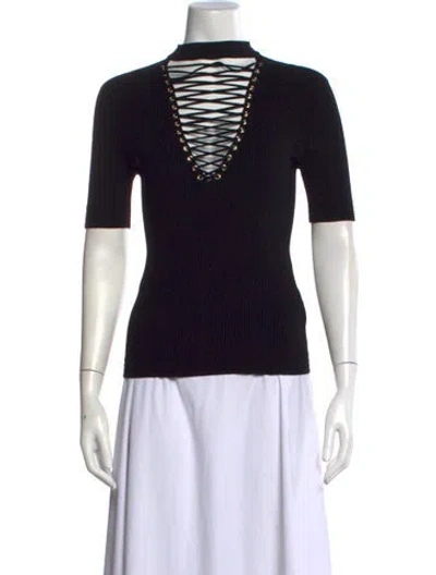 Pre-owned Balmain Plunge Neckline Short Sleeve Top In Black