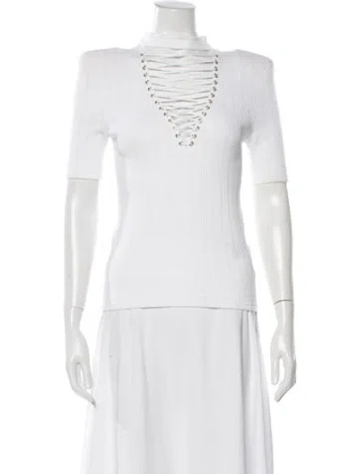 Pre-owned Balmain Plunge Neckline Short Sleeve Top In White