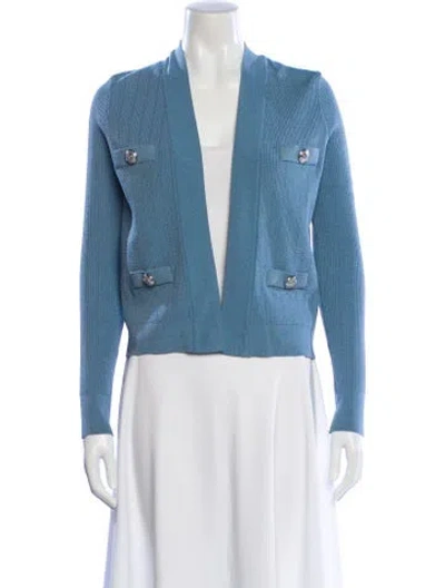 Pre-owned Balmain Plunge Neckline Sweater In Blue
