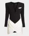 Balmain Deep V-neck Tailored Mini Dress In Blk/white