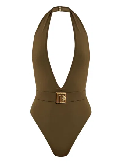 Balmain Plunging V-neck One-piece Swimsuit