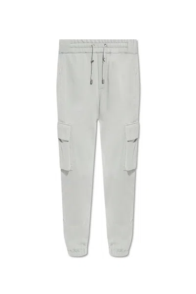 Balmain Pocket Detailed Drawstring Cargo Trousers In Grey