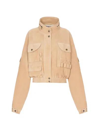Balmain Pocket Suede Bomber Jacket In Brown