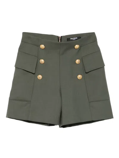 Balmain Kids' Pocketed Button-detail Shorts In Green
