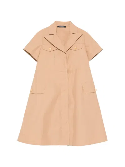 Balmain Kids' Pocketed Collared Dress In Neutral