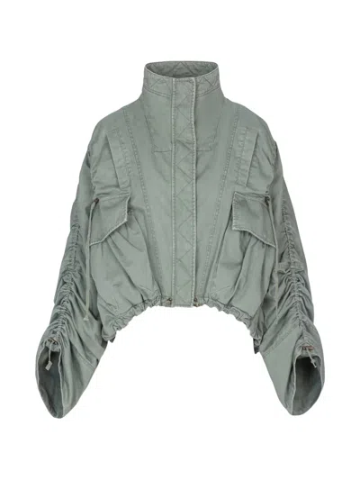 Balmain Pockets Gathered-sleeve Jacket In Green