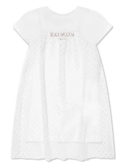 Balmain Kids' Point D'esprit-overlay T-shirt Dress In White