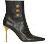 Balmain Women's Pointed Toe Logo Accent High Heel Ankle Booties In Black