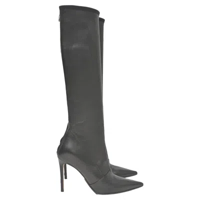 Balmain Pointed-toe Knee-high Heeled Boots In Black Leather