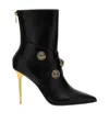 Balmain Black Ankle Boots Embellished With Gold Embossed Buttons In Black