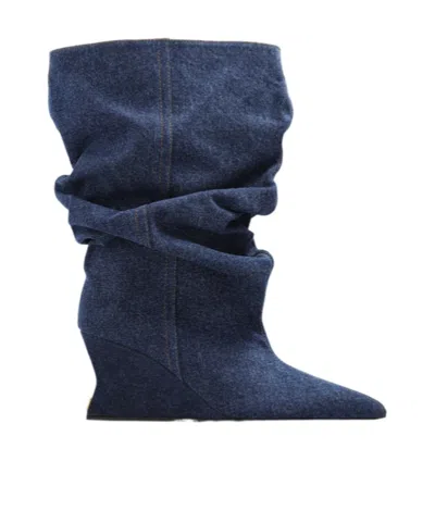 Balmain Pointed-toe Ankle Boots In Blue