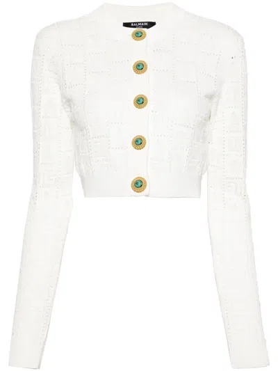 BALMAIN 经典LOGO网眼编织开衫