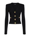Balmain Button-embellished Ribbed-knit Cardigan In Black