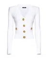 Balmain Women Buttoned V-necked Cardigan In White