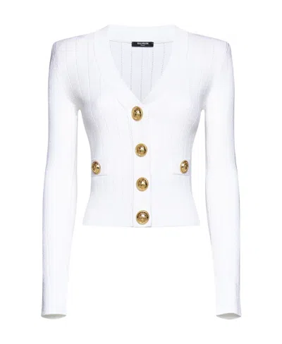BALMAIN BALMAIN BUTTON EMBELLISHED RIBBED KNIT CARDIGAN