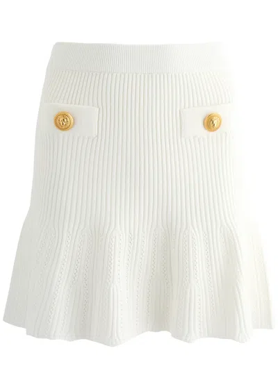 Balmain Pointelle Ribbed-knit Mini Skirt In White