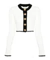 Balmain Bicolor Knit Cardigan With Embossed Buttons In White