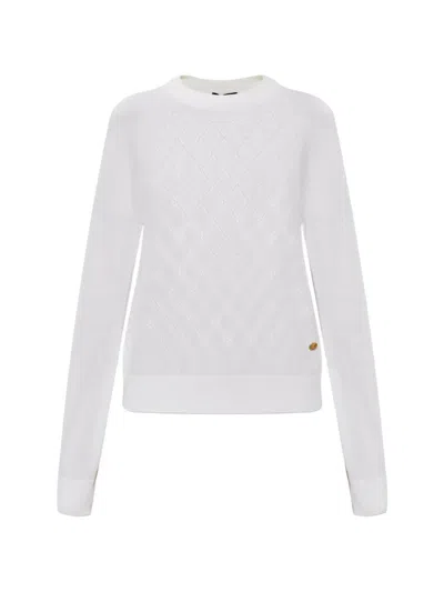 Balmain Pointelle-knit Logo-button Sweater In White