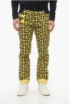 Balmain Pokemon Two-tone Jeans With Cuffed Hem And All-over Monogram In Yellow
