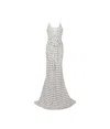 Balmain Plunging Rose Polka-dot Sleeveless Gown In White