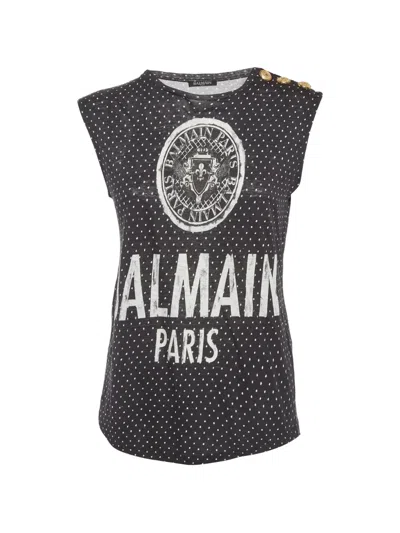 Pre-owned Balmain Polka Dot Logo-print Top In Black